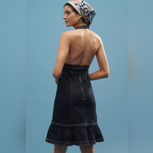 NWT Pilcro Halter Deep-V Seamed Open-Back Mini Dress - Picture 3 of 12